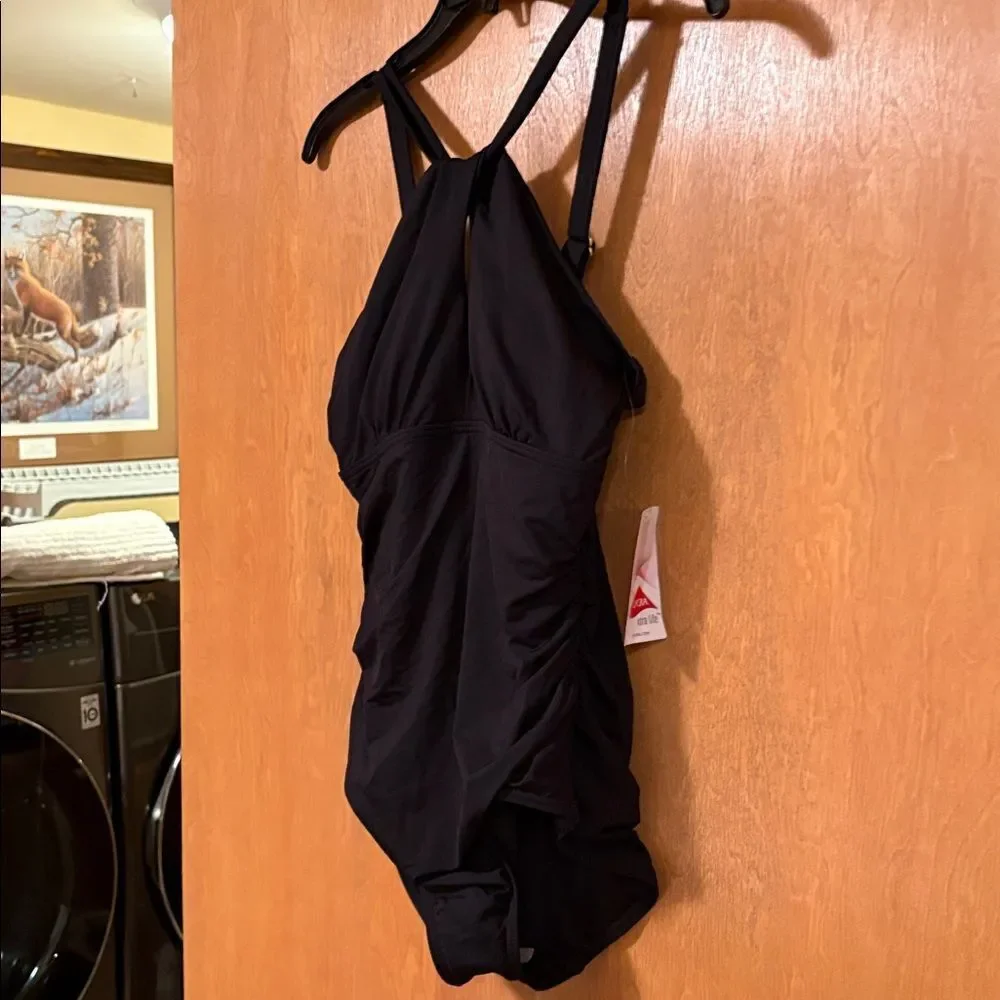 New Land’s End high neck shoulder multi way chlorine resist 1 piece black Var